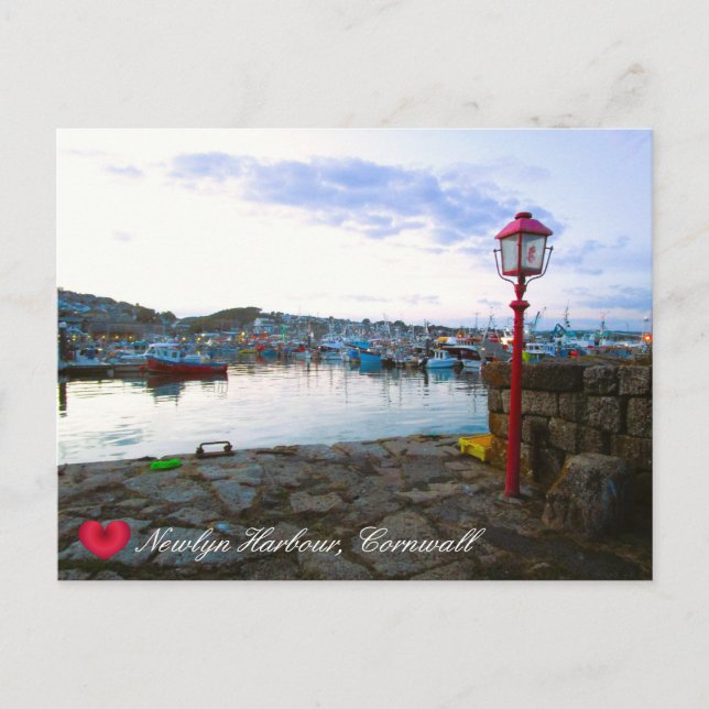 Custom Heart Newlyn Harbor at Dusk Cornwall Photo Holiday Postcard (Front)