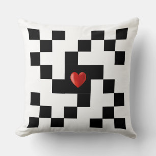 Custom Heart on Abstract Energy Shape Black White Cushion