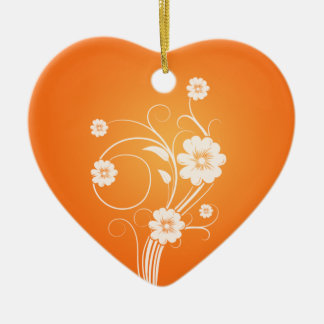 Custom Heart Ornaments White Flowers On Orange
