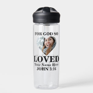 Custom heart photo Bible Verse Christian Water Bottle
