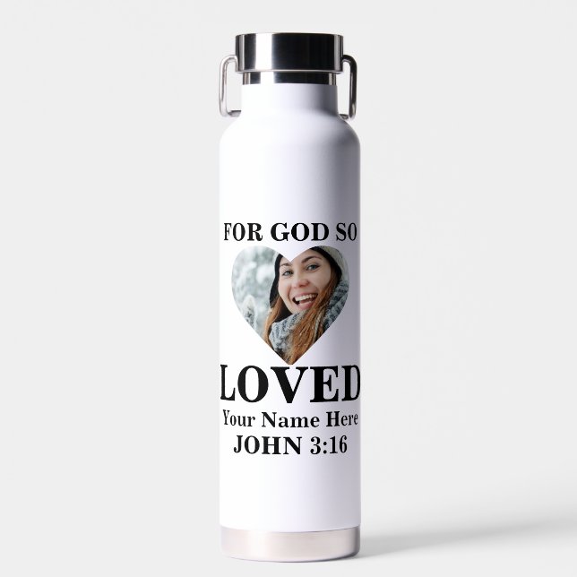 Custom heart photo Bible Verse Christian  Water Bottle (Front)