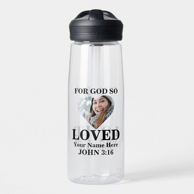 Custom heart photo Bible Verse Christian  Water Bottle (Front)