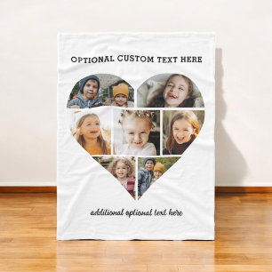 Custom Heart Photo Collage Family Instagram Fleece Blanket