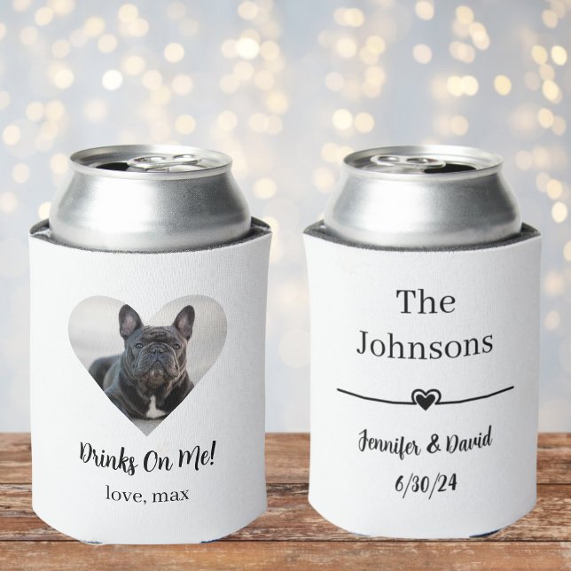 Custom Heart Photo Dog Wedding Can Cooler (Creator Uploaded)