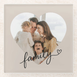 Custom Heart Photo Family Pillow – Home Decor Glass Coaster