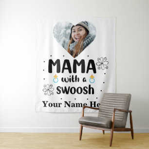 Custom heart photo mama with a swoosh mothers day tapestry