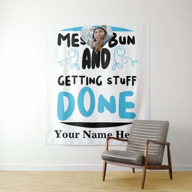 Custom heart photo Messy bun and getting stuff don Tapestry (In Situ)