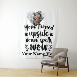 Custom heart photo Mum turned upside down spells Tapestry