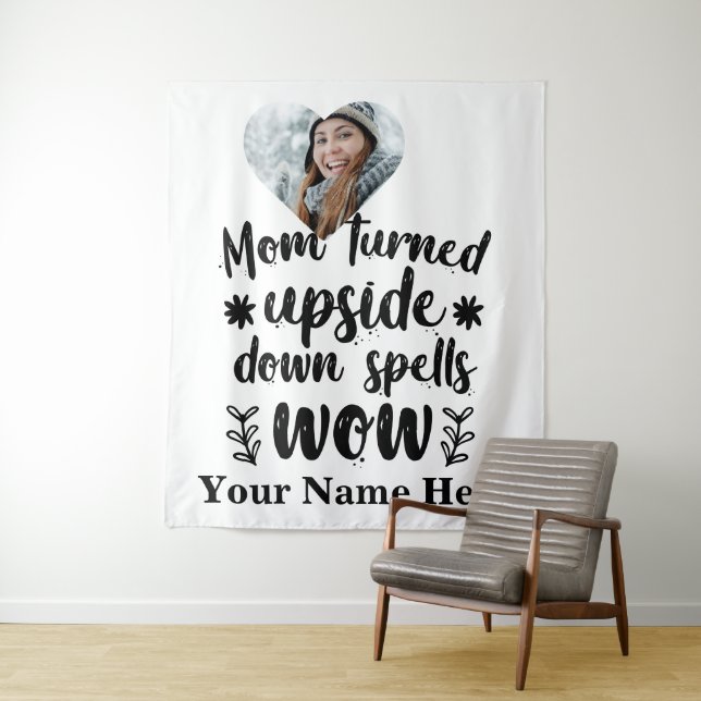 Custom heart photo Mum turned upside down spells Tapestry (In Situ)