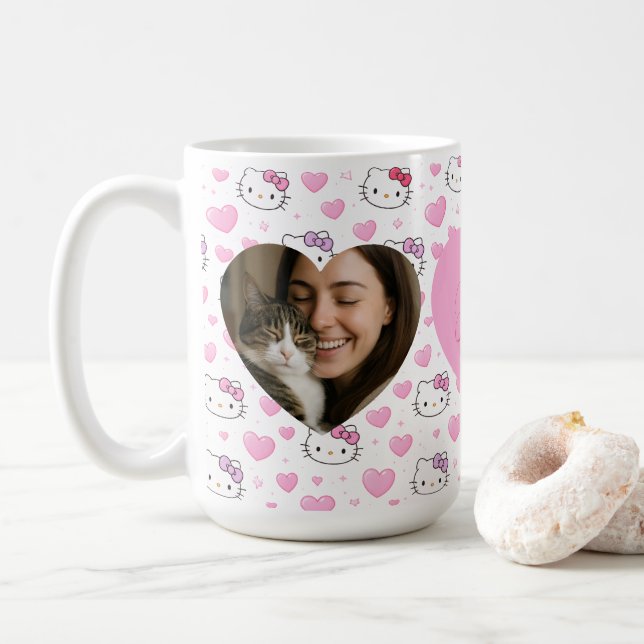 Custom Heart Photo & Name Mug For Cat Lovers (With Donut)