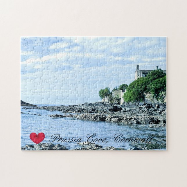 Custom Heart Prussia Cove Morning Cornwall Photo Jigsaw Puzzle (Horizontal)