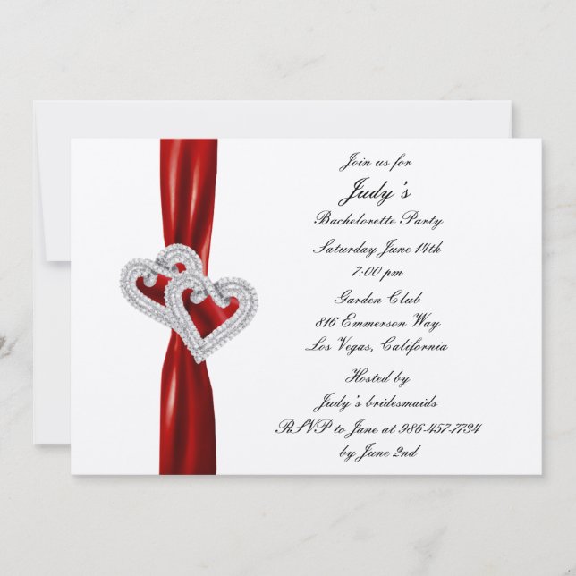 Custom Heart Red Ribbon Bachelorette Party Invite (Front)