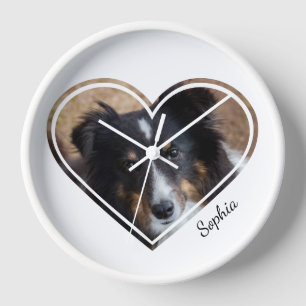 Custom Heart Shape Pet Photo & Personalised Text Clock