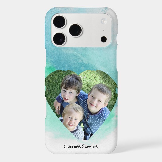 Custom Heart Shape Photo Green Watercolor Template (Back)