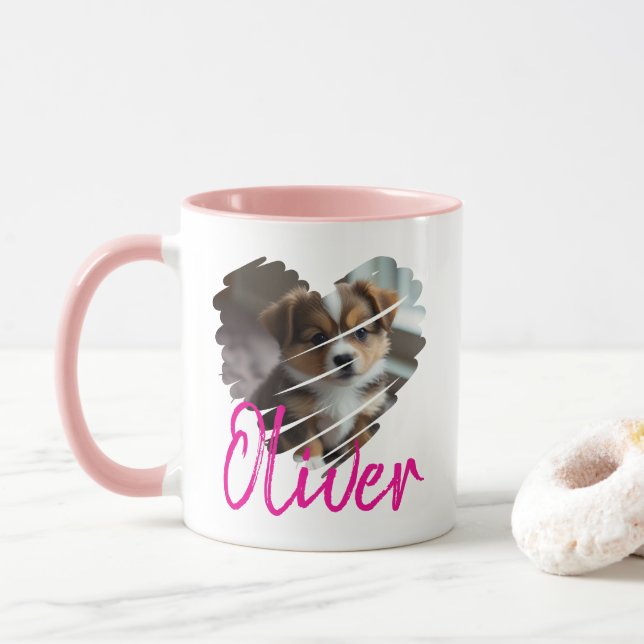 Custom Heart-Shaped Pet Mug with Name (With Donut)