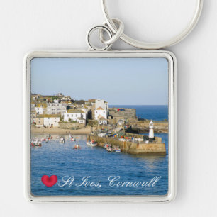 Custom Heart St Ives Harbor Pier Cornwall Photo Key Ring