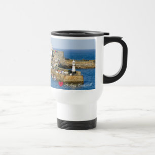 Custom Heart St Ives Harbour Pier Cornwall Photo Travel Mug
