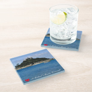 Custom Heart St Michaels Mount Cornwall Photo Glass Coaster
