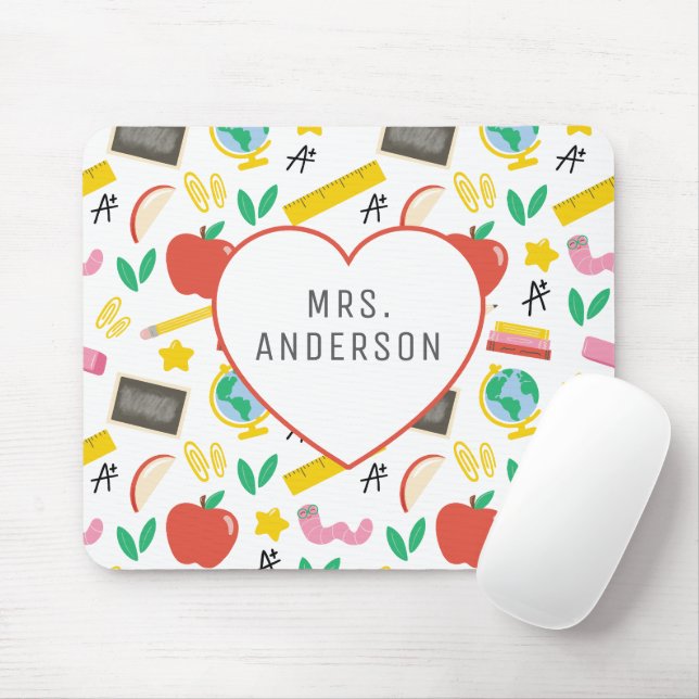 Custom Heart Teacher Appreciation Mouse Pad (With Mouse)