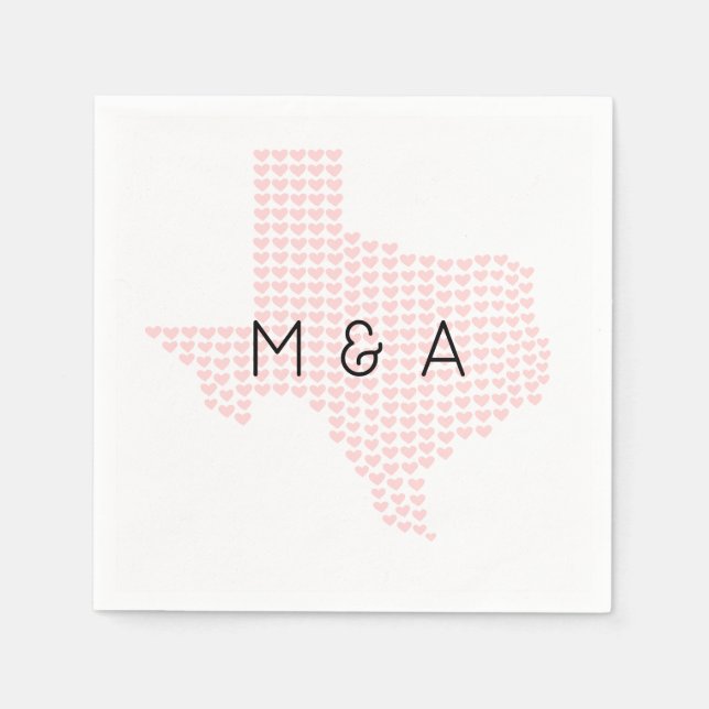 Custom Heart-Themed Texas Wedding Napkin (Front)