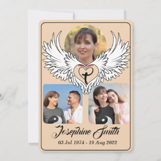 Custom Heart Wings 3 Photo Funeral Invitation