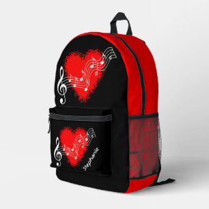 Custom Hearts and Music Notes Printed Backpack
