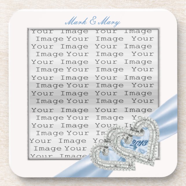Custom Hearts Ice Blue Ribbon Coasters (Front)