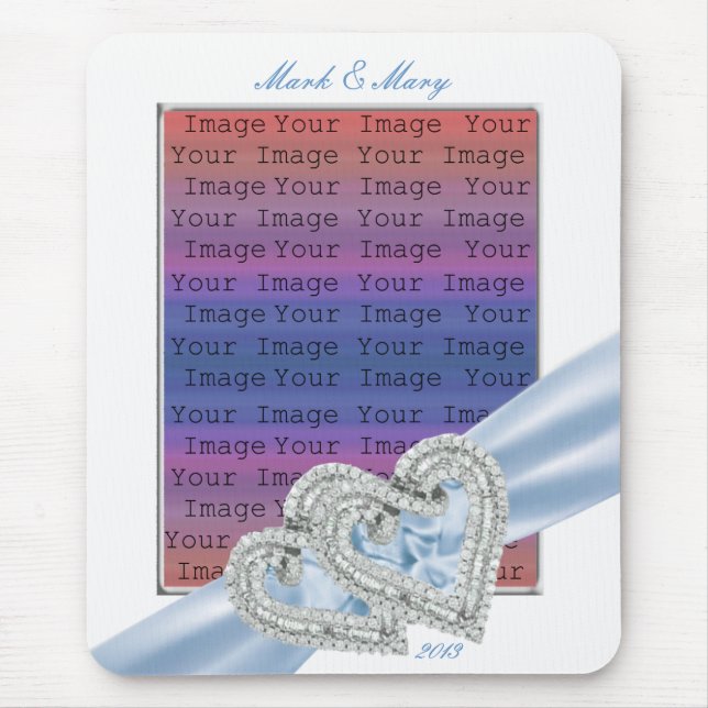 Custom Hearts Ice Blue Ribbon Mouse Pad (Front)