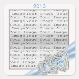 Custom Hearts Ice Blue Ribbon Stickers