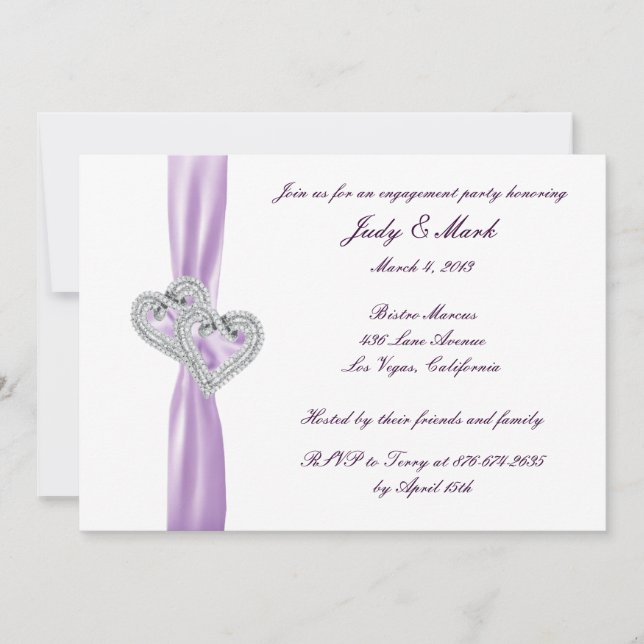 Custom Hearts Lavender Engagement Party Invitation (Front)