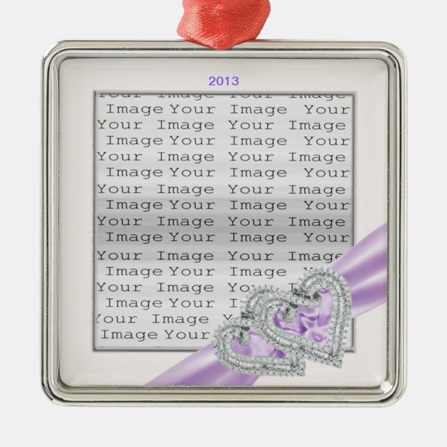 Custom Hearts Lavender Ribbon Ornament (Front)