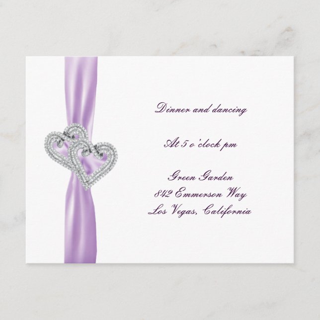 Custom Hearts Lavender Ribbon Reception Card (Front)