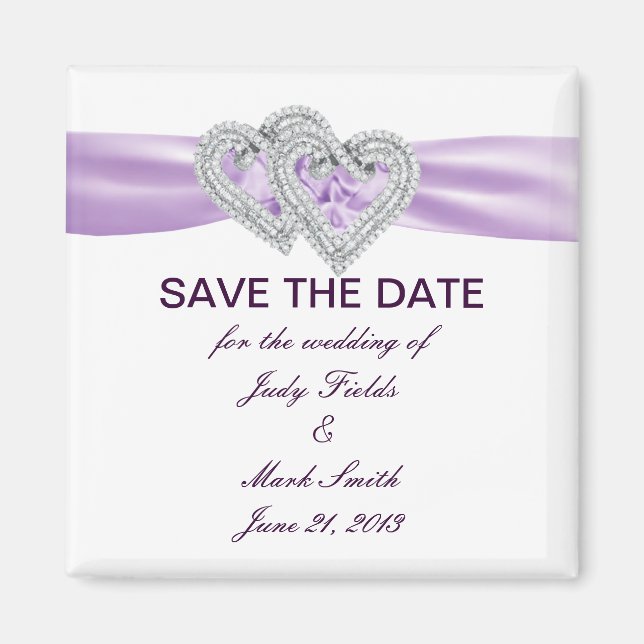 Custom Hearts Lavender Ribbon Save The Date Magnet (Front)