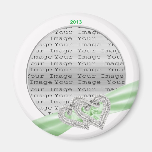 Custom Hearts Lime Ribbon Magnet (Front)