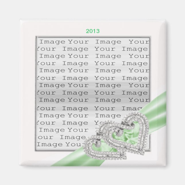 Custom Hearts Lime Ribbon Magnet (Front)