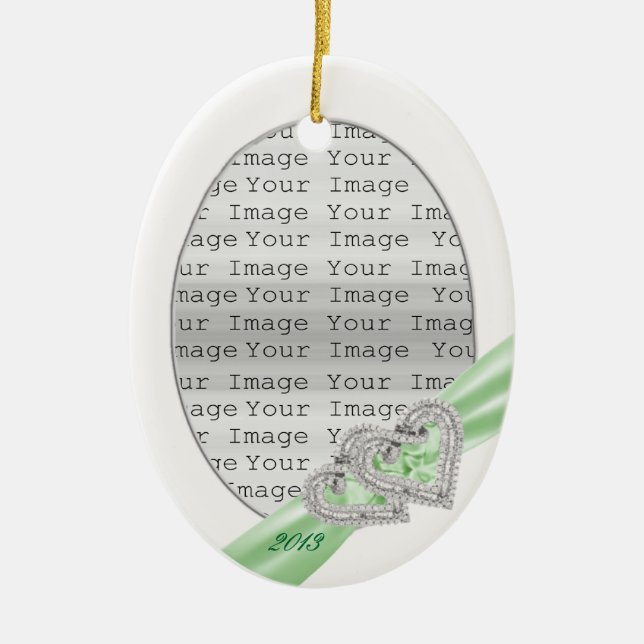 Custom Hearts Lime Ribbon Ornament (Front)