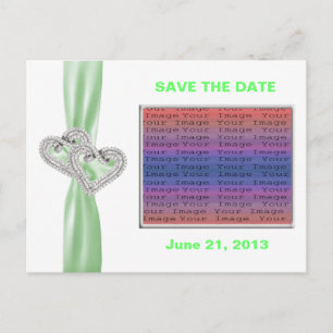 Custom Hearts Lime Ribbon Save The Date Postcard
