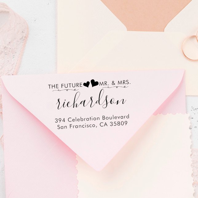 Custom Hearts & Mr. & Mrs Wedding Return Address Rubber Stamp (Creator Uploaded)