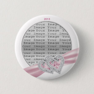 Custom Hearts Pastel Pink Ribbon Button