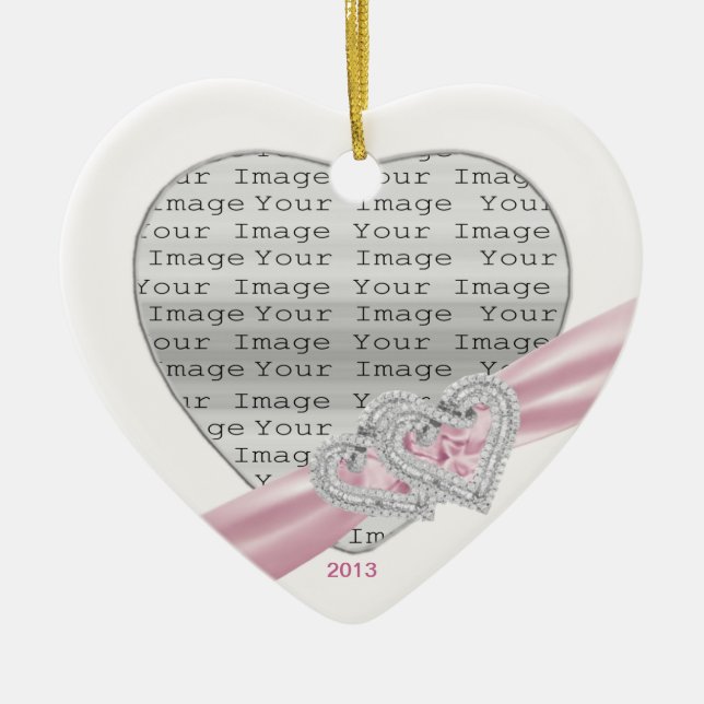 Custom Hearts Pastel Pink Ribbon Ornament (Front)