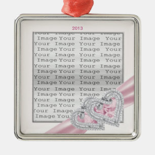 Custom Hearts Pastel Pink Ribbon Ornament