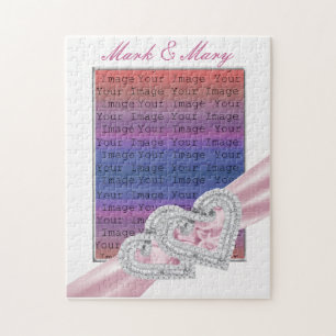 Custom Hearts Pastel Pink Ribbon Puzzle