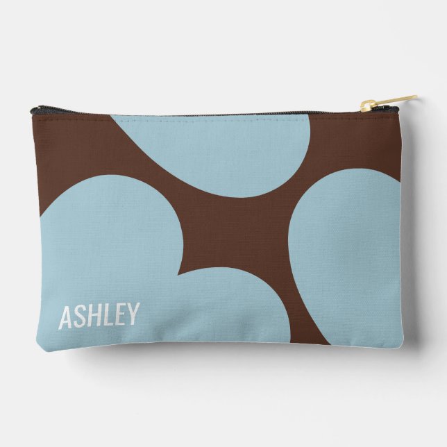 Custom hearts pieces brown blue chic stylish accessory pouch (Back)