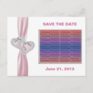 Custom Hearts Pink Ribbon Save The Date Postcard
