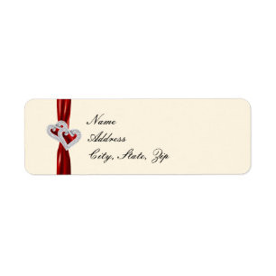 Custom Hearts Red Ribbon Address Labels