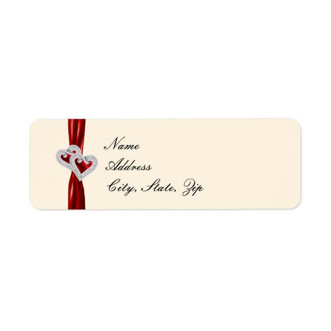 Custom Hearts Red Ribbon Address Labels (Front)