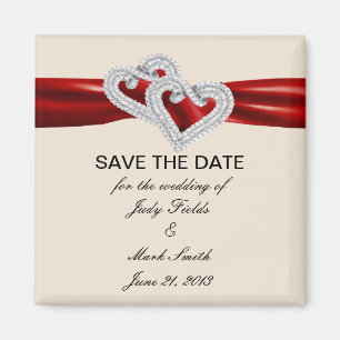 Custom Hearts Red Ribbon Save The Date Magnet