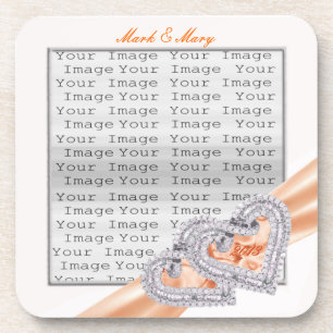 Custom Hearts Tangerine Ribbon Coasters