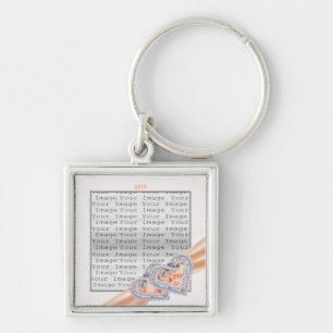 Custom Hearts Tangerine Ribbon Key Chain