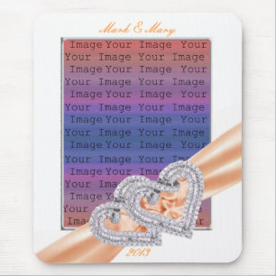 Custom Hearts Tangerine Ribbon Mouse Pad